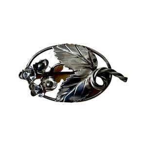 Vintage Sterling Silver Floral Brooch, Flower Silver Pin, Fraric Floral Pin